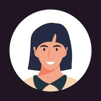 Circle the avatar with the portrait women of various races and hairstyles. Collection of user profiles. Round icon with happy smiling human. Colorful flat vector illustration.