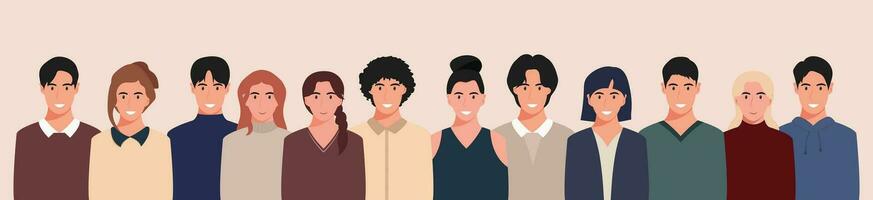 A group of people from different cultures and traditions. Diversity. Diverse multiracial and multicultural groups of people. Vector illustration in flat style.