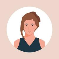 Circle the avatar with the portrait women of various races and hairstyles. Collection of user profiles. Round icon with happy smiling human. Colorful flat vector illustration.