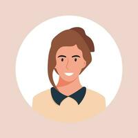 Circle the avatar with the portrait women of various races and hairstyles. Collection of user profiles. Round icon with happy smiling human. Colorful flat vector illustration.