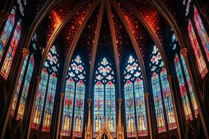 View of gothic cathedral stained glass photo