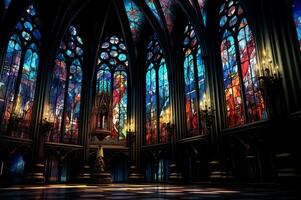 View of gothic cathedral stained glass photo