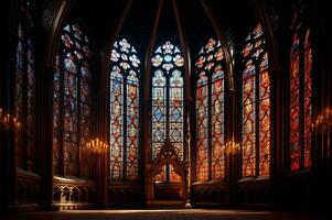 View of gothic cathedral stained glass photo