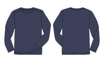 Long sleeve t shirt vector illustration navy color template front and back views