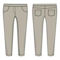 Denim jeans pant Technical drawing fashion flat sketch vector illustration template front and back views