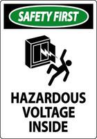 Safety First Sign Hazardous Voltage Inside vector