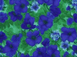 Texture, background, pattern. The fabric is painted in blue and white. flowers on a green background with Generative AI photo
