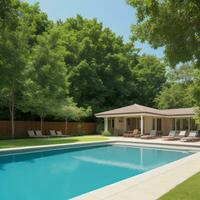 House with swiming pool illustration, generative AI photo