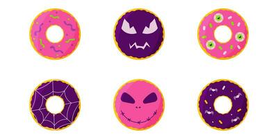 donut spider halloween sweet round elements set photo