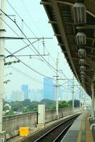 View of the foggy building from the train station photo