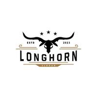 LongHorn Animal Logo Design, Farm Retro Vintage Horn Minimalist Simple Template Illustration vector