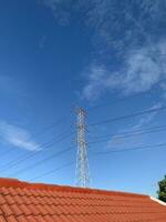 The sky during the day is very bright and blue. photo