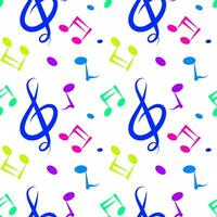 Seamless music background with colorful notes for school notebooks, supplies and things vector
