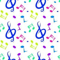 Seamless music background with colorful notes for school notebooks, supplies and things vector