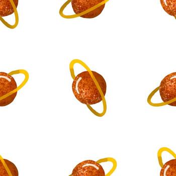 Hand drawn space seamless pattern. Space background. Space doodle chuldish illustration. Endless pattern with cartoon space rockets, planets, stars, moon, clouds, solar system, ufo vector