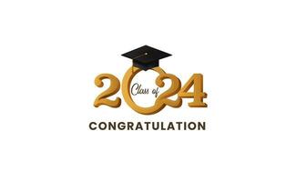 class of 2024 with mortarboard hat with gold text for graduation education collage vector