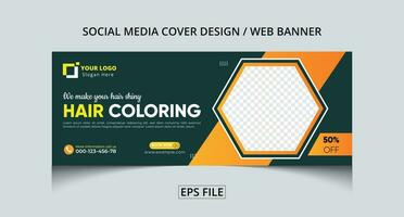 Barbar shop hair coloring social media cover banner, web banner cover design template vector