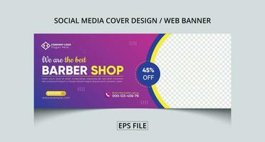 Barbershop business cover banner or web banner template Pro Vector desigin