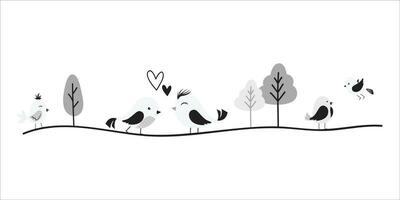 Bird Divider Cartoon Illustration. Cute Bird Doodle Border For Card, Invitation, Decoration. vector