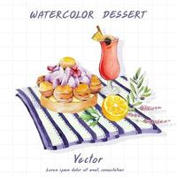 watercolor dessert with lemonade and orange slices vector