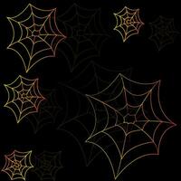 black background with spider web, halloween background, golden web vector