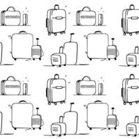 Travel bags seamless pattern. Black and white background with suitcases in continuous line drawing style. Luggage icons set. vector