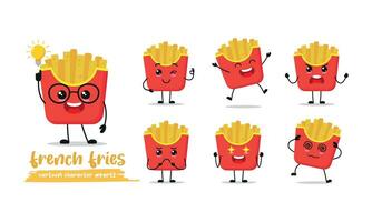 cute potato fries cartoon with many expressions. chips different activity pose vector illustration flat design set.