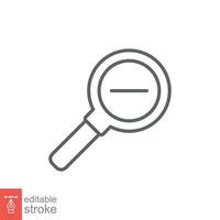 Zoom out icon. Simple outline style. Magnifying glass, find, minus, reduce, minimize, search concept. Thin line symbol. Vector illustration isolated on white background. Editable stroke EPS 10.