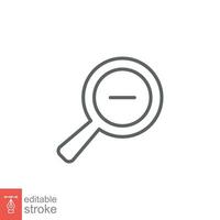 Zoom out icon. Simple outline style. Magnifying glass, find, minus, reduce, minimize, search concept. Thin line symbol. Vector illustration isolated on white background. Editable stroke EPS 10.