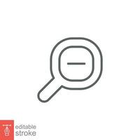 Zoom out icon. Simple outline style. Magnifying glass, find, minus, reduce, minimize, search concept. Thin line symbol. Vector illustration isolated on white background. Editable stroke EPS 10.