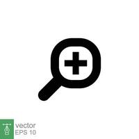 Zoom icon. Simple solid style. Magnify glass with add sign, find, focus, plus, positive, enlarge concept. Black silhouette, glyph symbol. Vector illustration isolated on white background. EPS 10.