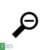 Zoom out icon. Simple flat, solid style. Magnifying glass, find, minus, search concept. Black silhouette, glyph symbol. Vector illustration isolated on white background. EPS 10.