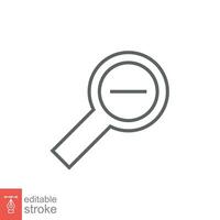 Zoom out icon. Simple outline style. Magnifying glass, find, minus, reduce, minimize, search concept. Thin line symbol. Vector illustration isolated on white background. Editable stroke EPS 10.