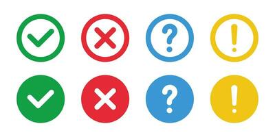 Check and cross, question mark and exclamation point icon set. vector illustration.