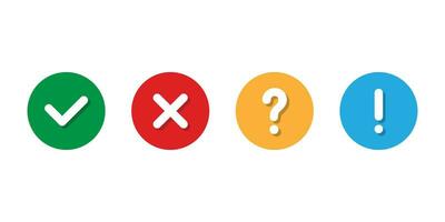 Yes check and cross symbol, question mark, and exclamation point vector illustration icon