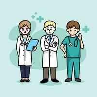 Doctor an and nurse hand drawn illustration vector