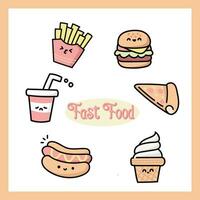 Fast food kawaii hand drawn collection vector