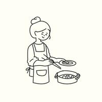Girl is cooking in the kitchen illustration vector