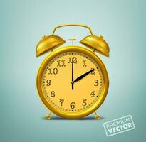 gold color alarm clock, gold color ring on yellow dial, vector drawing