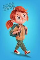 Welcome Back to School Kids going, happy schoolgirl, backpack, walk, vector