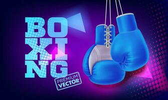 Hanging Blue boxing gloves. Realistic red double fist vector boxer for punch training 3d vector