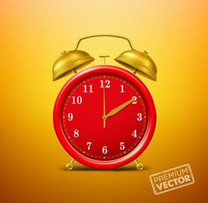 red alarm clock, red dial gold bell, vector drawing
