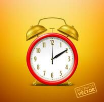 red alarm clock white dial gold color ringing, vector drawing