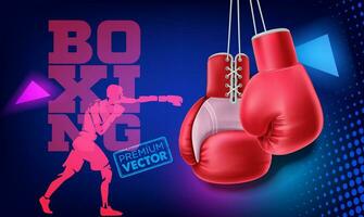 Hanging red boxing gloves. Realistic red double fist vector boxer for punch training 3d vector