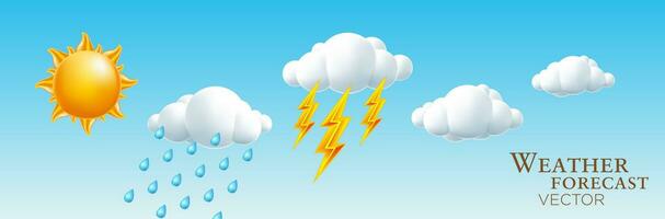 clima, sol, nube, iluminación, lluvia dibujos animados vector