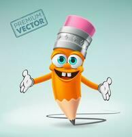 Cute Pencil character cartoon vector holding both hands to the side, back to school