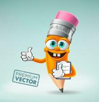 Cute Pencil character cartoon vector holding file and making okey sign, back to school