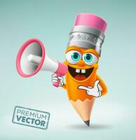 Cute Pencil character cartoon vector speaking with megaphone, back to school