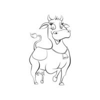 Cute fun milking cow cartoon sketch vector