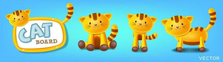 Cat board set, cat on blackboard, standing, sitting and in different poses, vector illustration